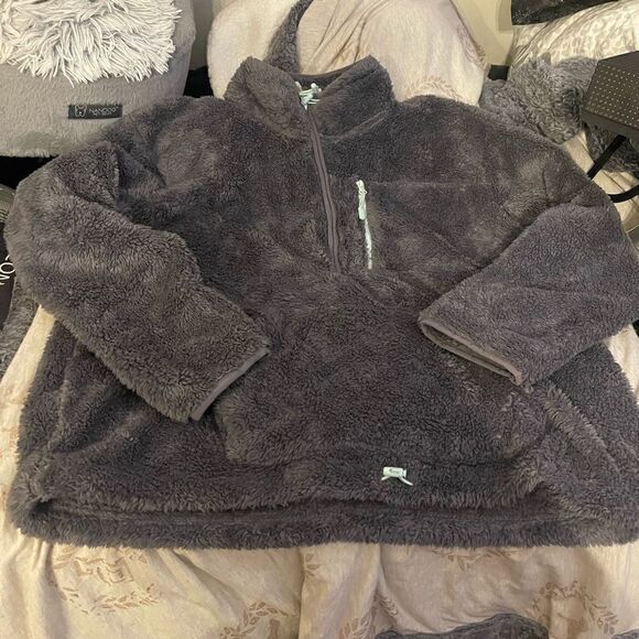 VS pink grey 1/4 zip sherpa fleece fur pullover sweatshirt top jacket coat xl - Picture 1 of 4